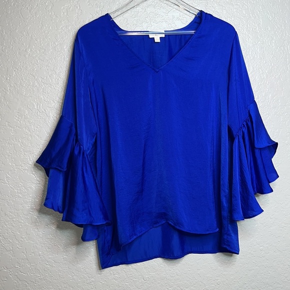 Blue Ruffle Long Sleeve Top - Picture 2 of 5